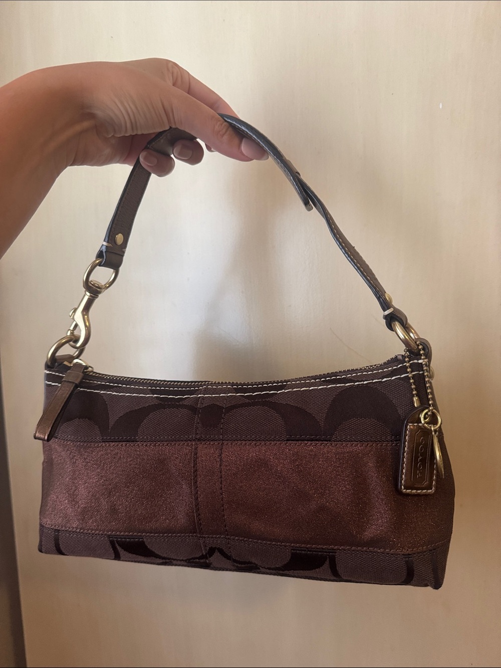 Coach Brown Signature Shoulder Bag with Gold Hardware